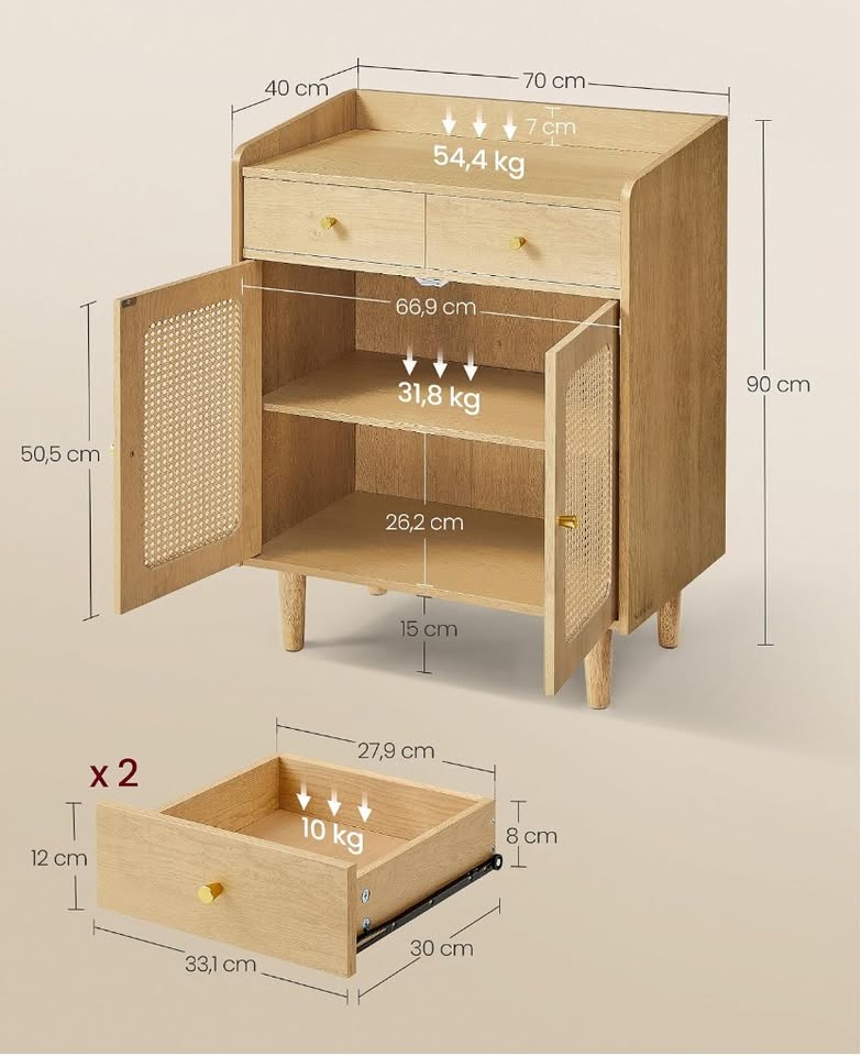 Beige Oak Rattan Storage Cabinet — thumbnail 3