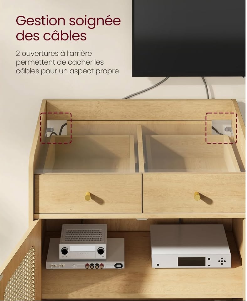 Beige Oak Rattan Storage Cabinet — thumbnail 6