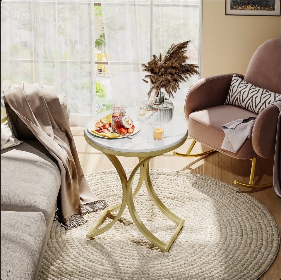 White & Gold Round End Table — thumbnail 6