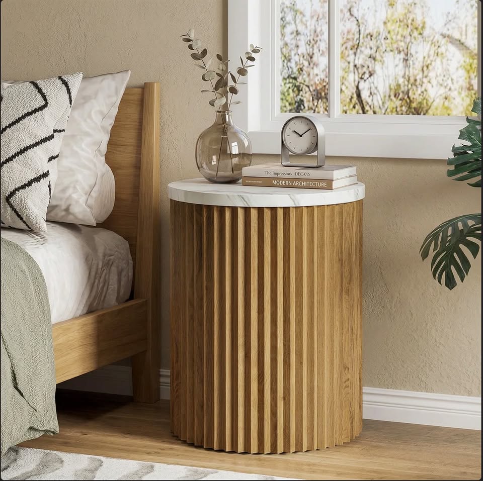 Round Fluted Faux-Marble Side Table — thumbnail 4