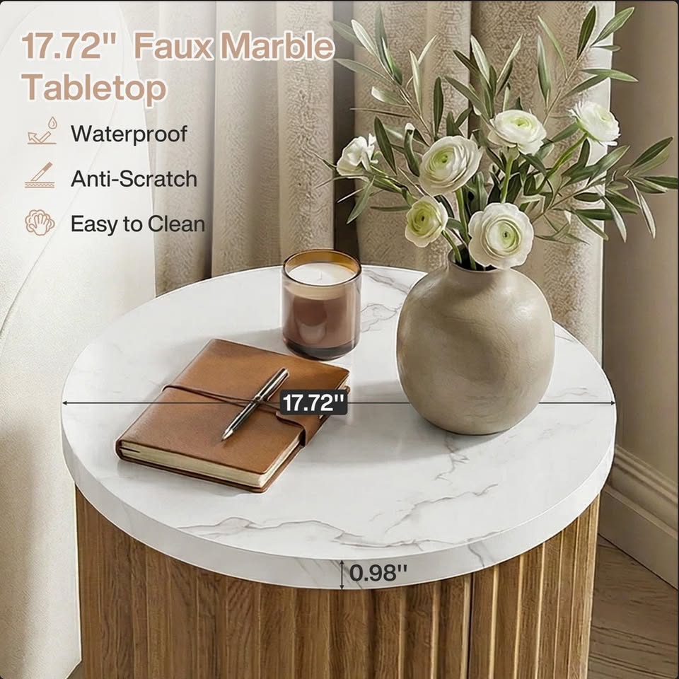Round Fluted Faux-Marble Side Table — thumbnail 6