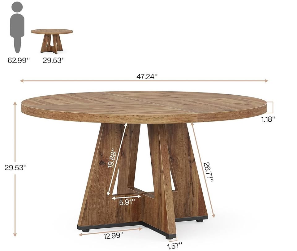 47” Round Farmhouse Dining Table – Rustic Wood Finish — thumbnail 3