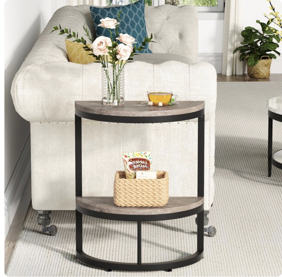 Tribesigns 2-Tier Half-Round End Table – Rustic Grey
