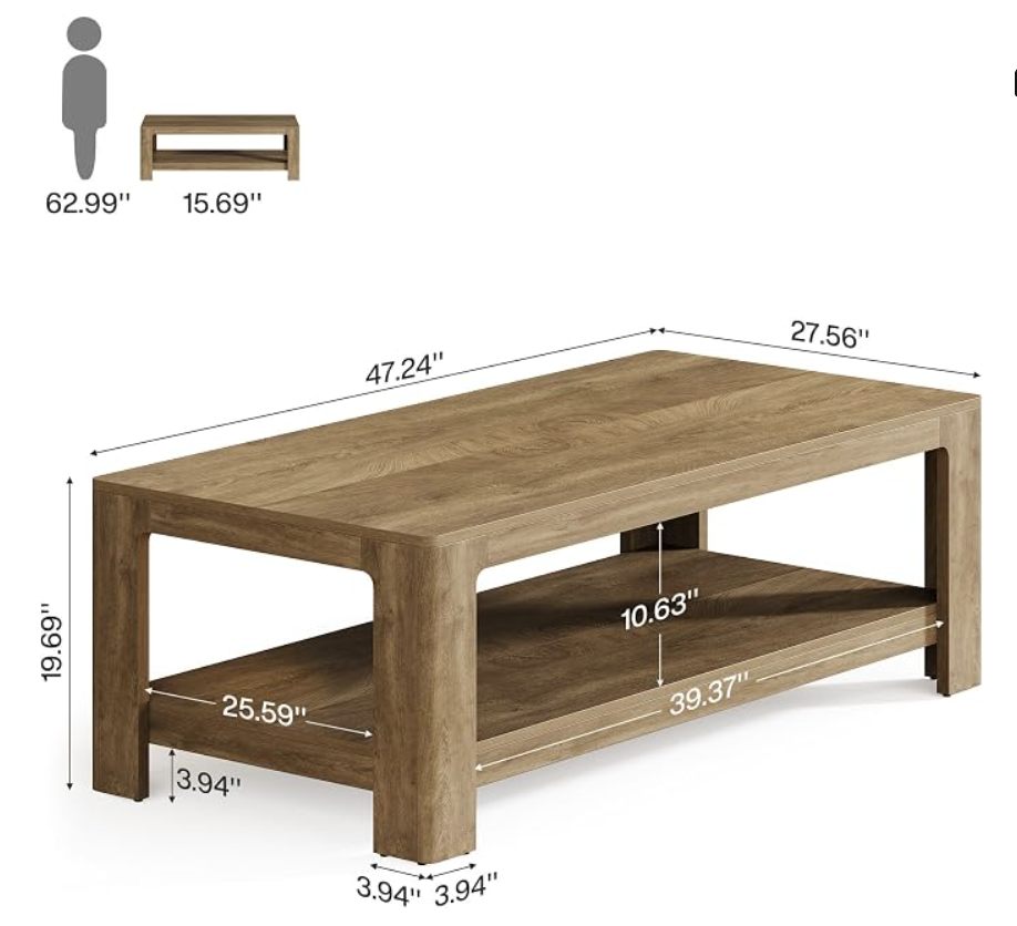 Tribesigns 47.2" Coffee Table in Rustic Brown — thumbnail 2