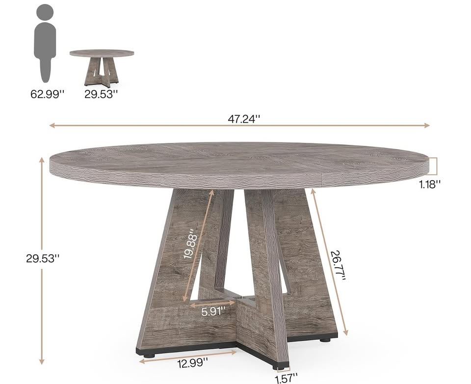 47” Round Farmhouse Dining Table – Rustic Grey — thumbnail 2