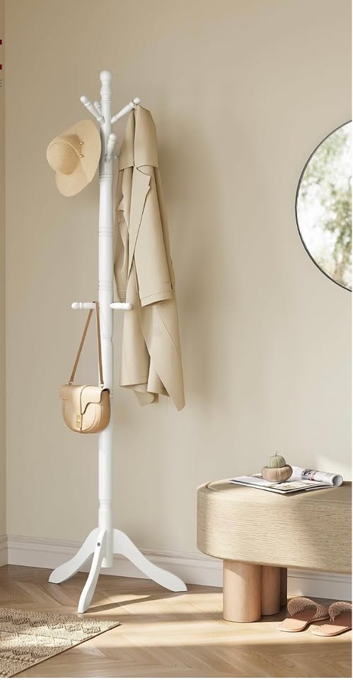 Solid Wood Freestanding Coat Rack – White