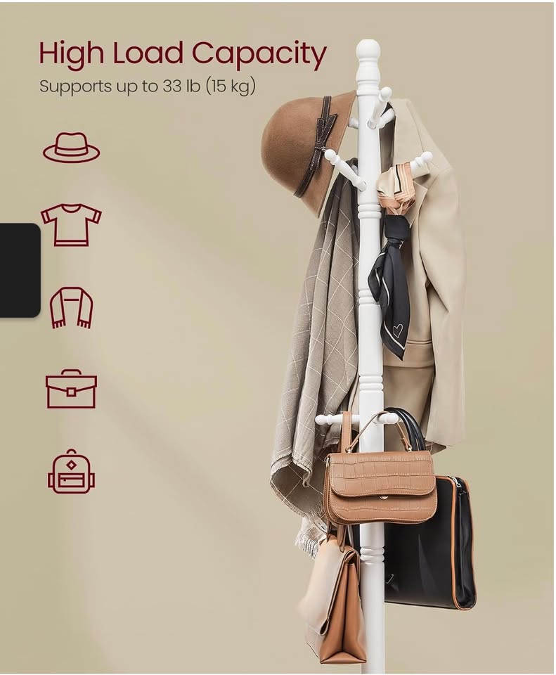 Solid Wood Freestanding Coat Rack – White — thumbnail 2