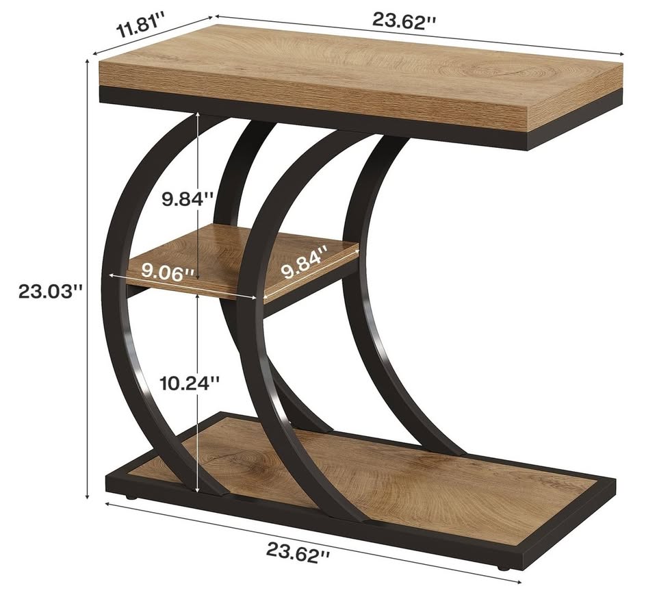 3-Tier C-Shaped Side Table – Natural Wood & Black — thumbnail 2
