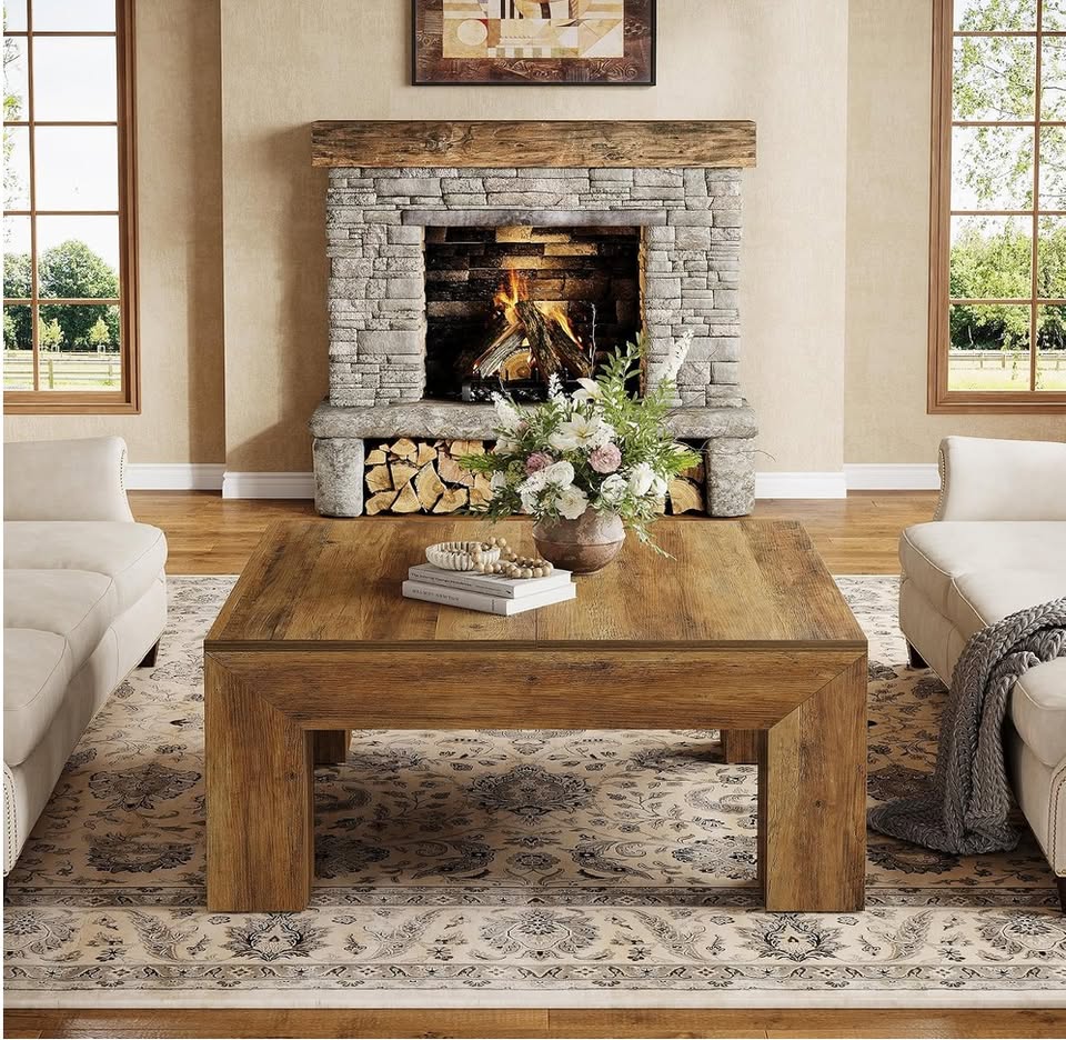 39.4” Square Farmhouse Coffee Table – Rustic Brown — thumbnail 3