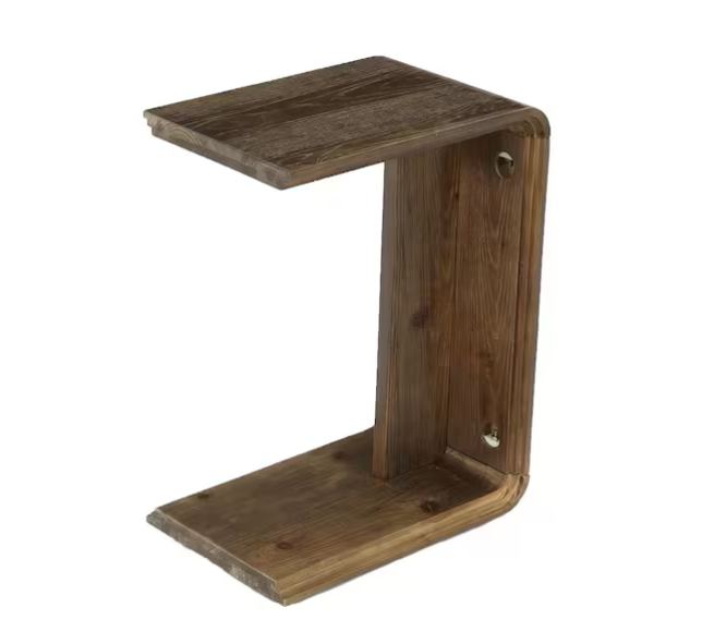 C-Shaped Solid Wood Side Table – Dark Brown — thumbnail 3