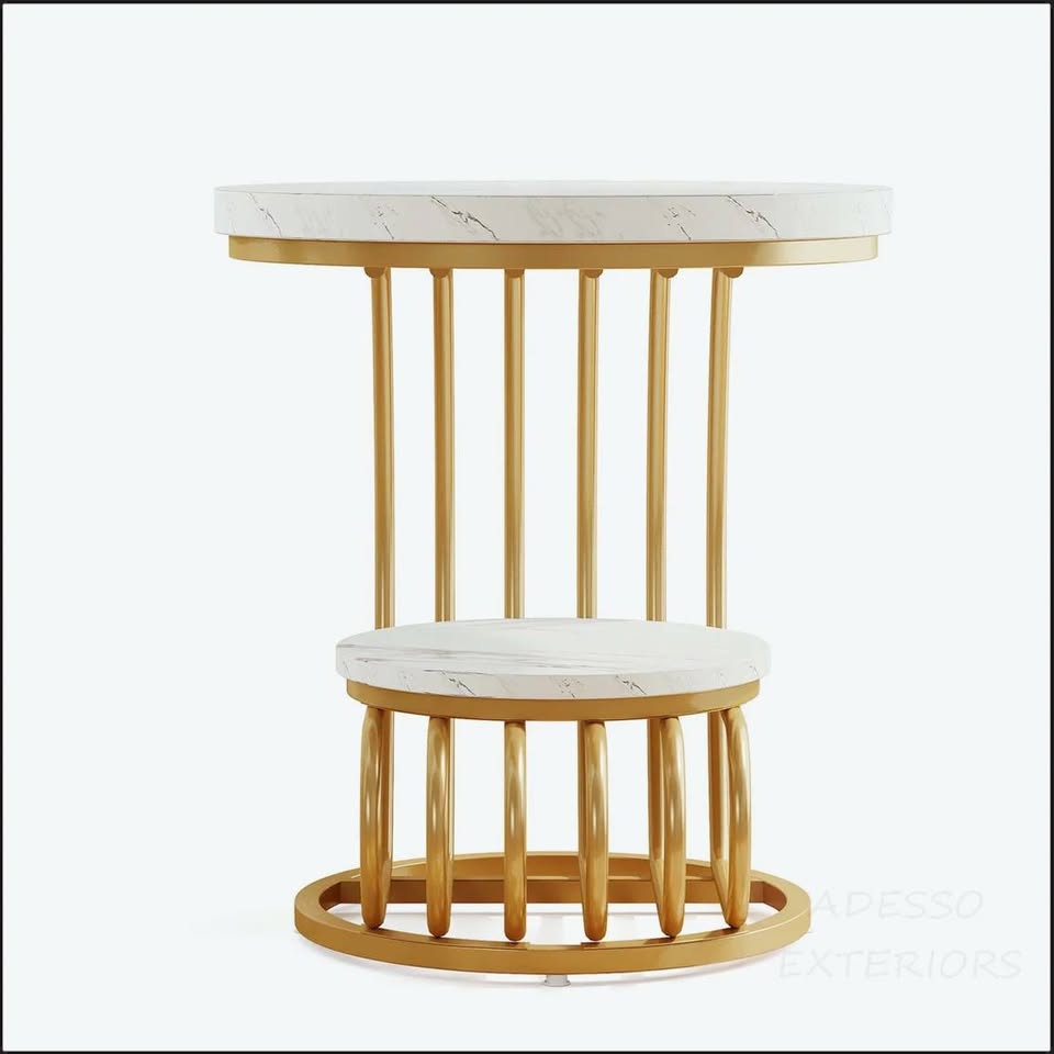 2-Tier Round Side Table – White Marble & Gold — thumbnail 3
