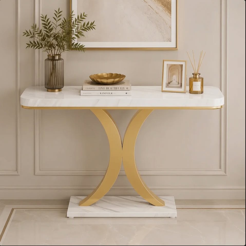 40” Modern Console / Entryway Table – White & Gold — thumbnail 3
