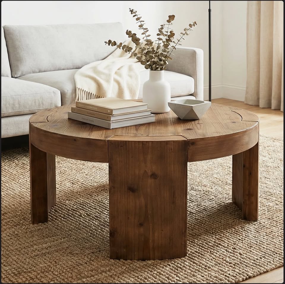 31.5” Solid Wood Round Coffee Table – Rustic Brown — thumbnail 3